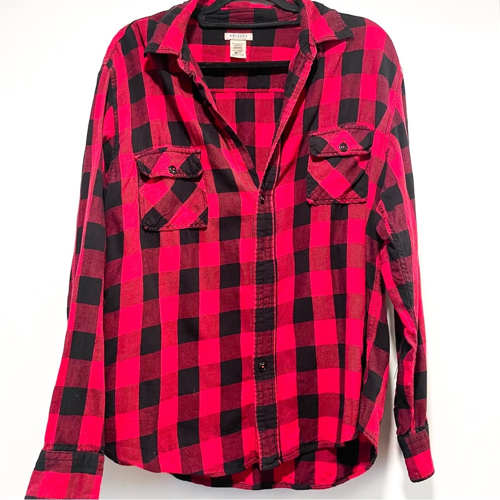Arizona Jean Company Red and Black Plaid Casual Button Down Shirt XL